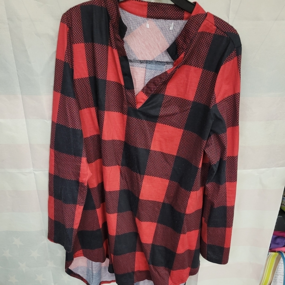 Red Plaid V-Neck Tunic XXL
